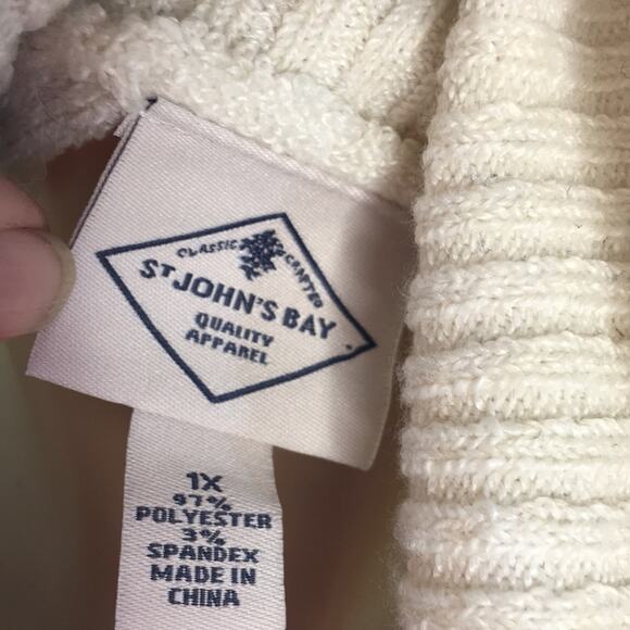NWT St John's Bay Long Sweater with Cowl Neck Blue & Cream Color Women's Size 1X - Picture 13 of 15